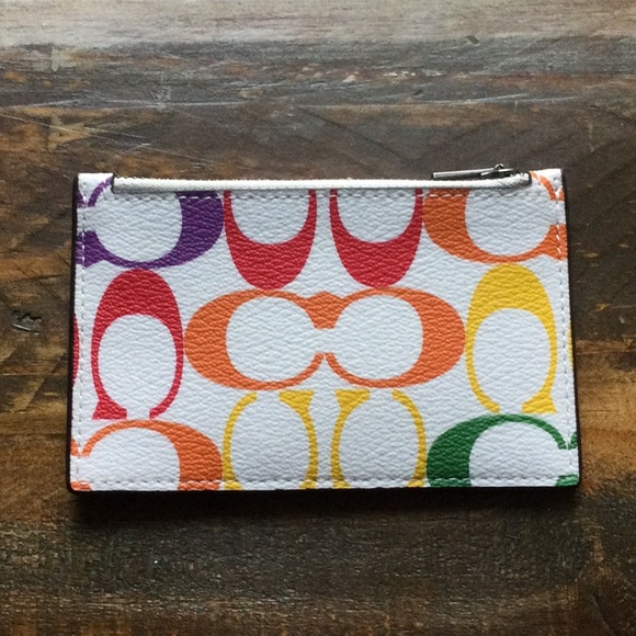 Coach Zip Card Case In Rainbow Signature Canvas - Picture 2 of 5